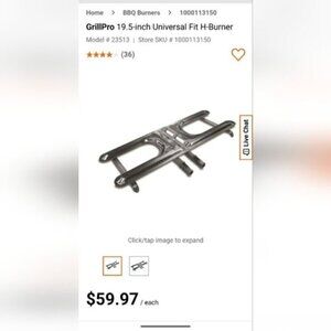 GrillPro 19.5-inch Universal Fit H-Burner BBQ part New in box